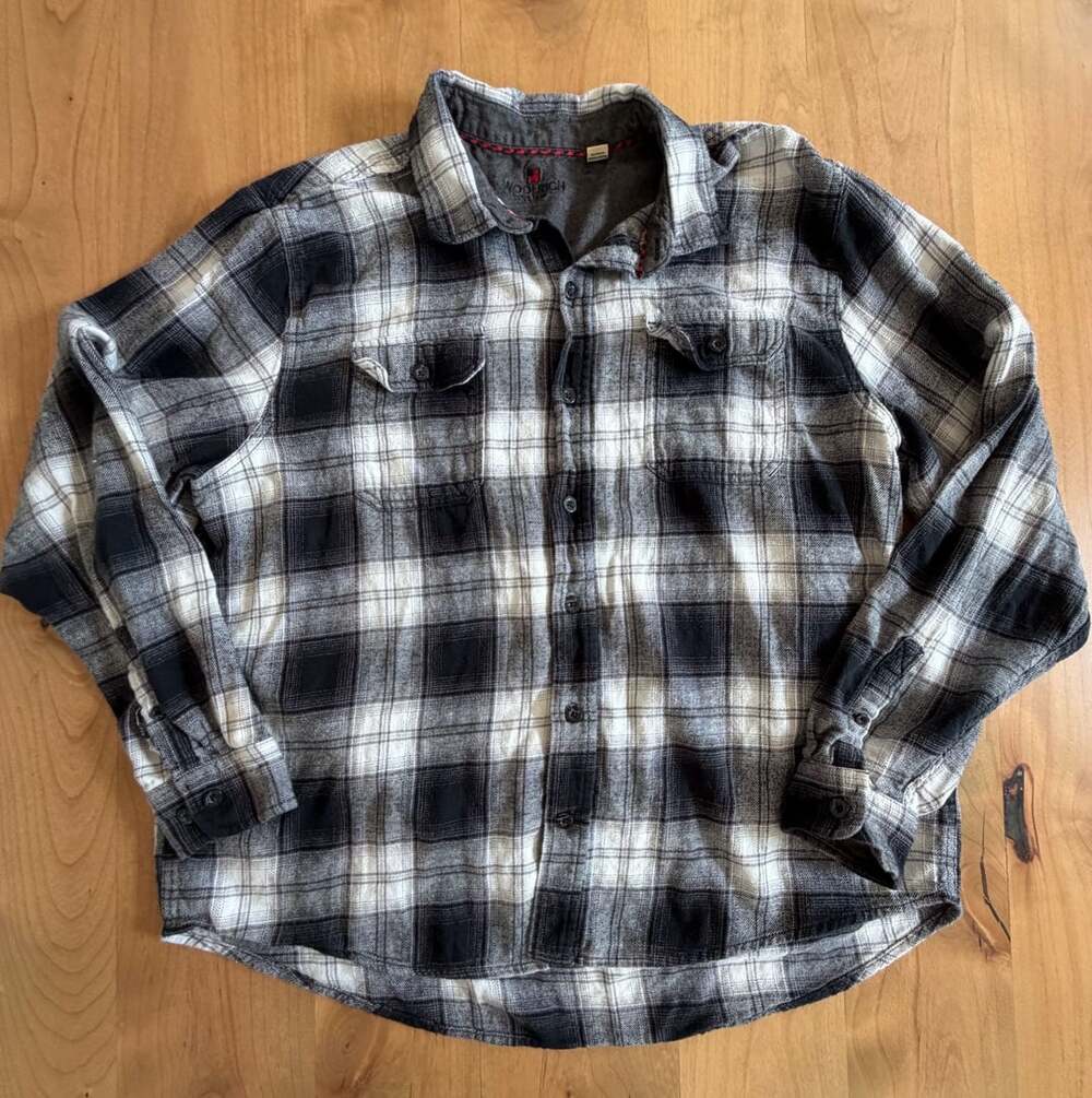 WOOLRICH Mens Black & White Check Shirt XXL Cotton Blend Long Sleeve Flaw
